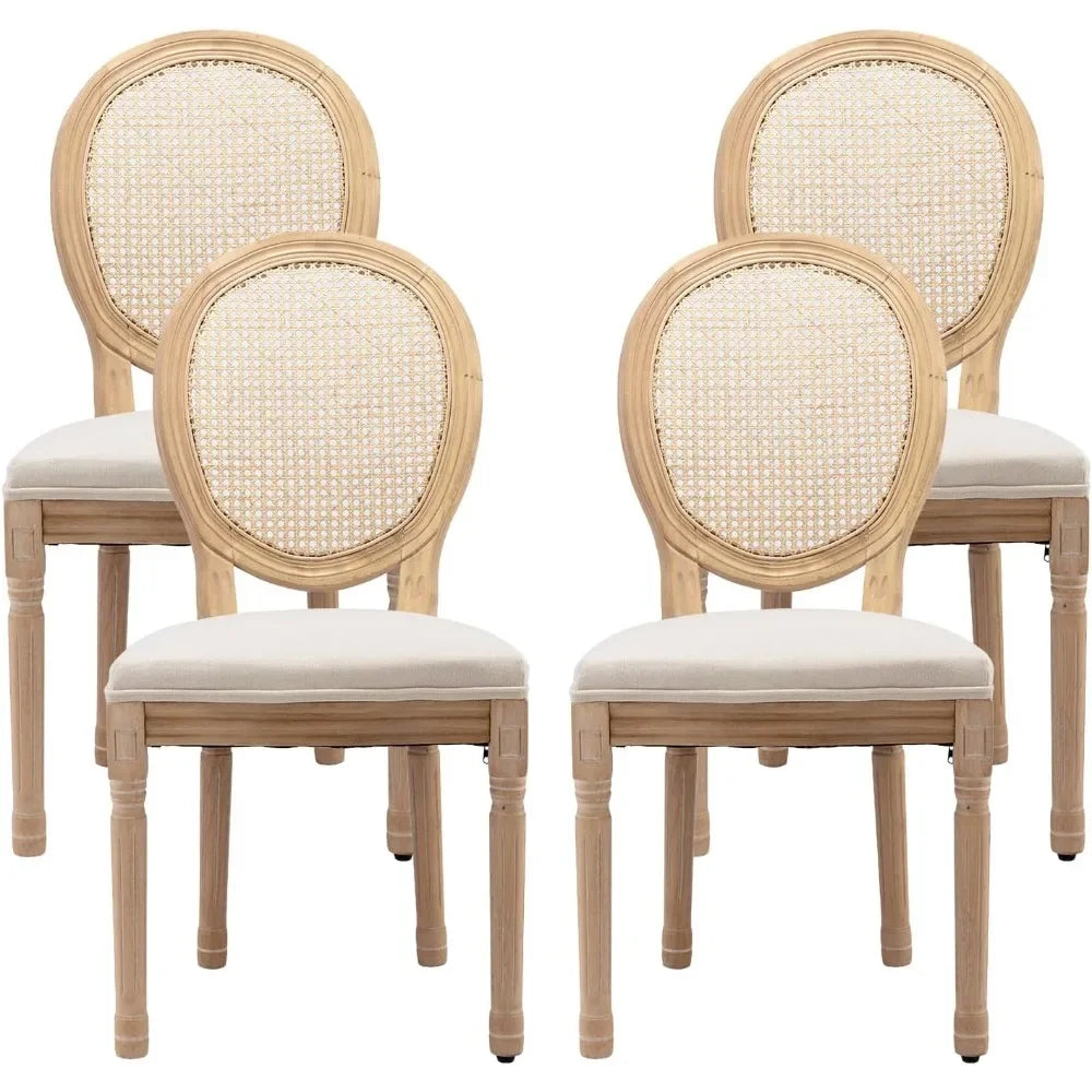 French Country Dining Chairs ,Fabric Upholstered Farmhouse Dining Chairs with Round Back and Solid Rubberwood Leg