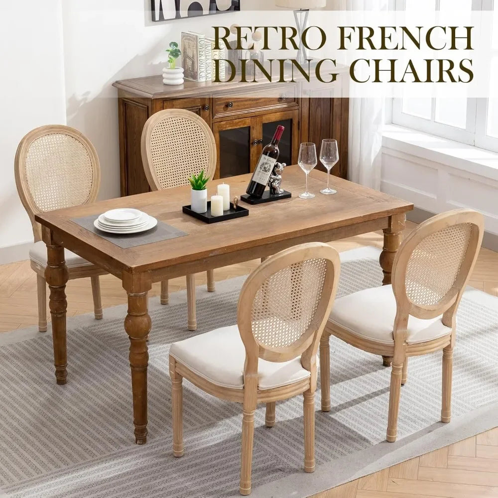 French Country Dining Chairs ,Fabric Upholstered Farmhouse Dining Chairs with Round Back and Solid Rubberwood Leg