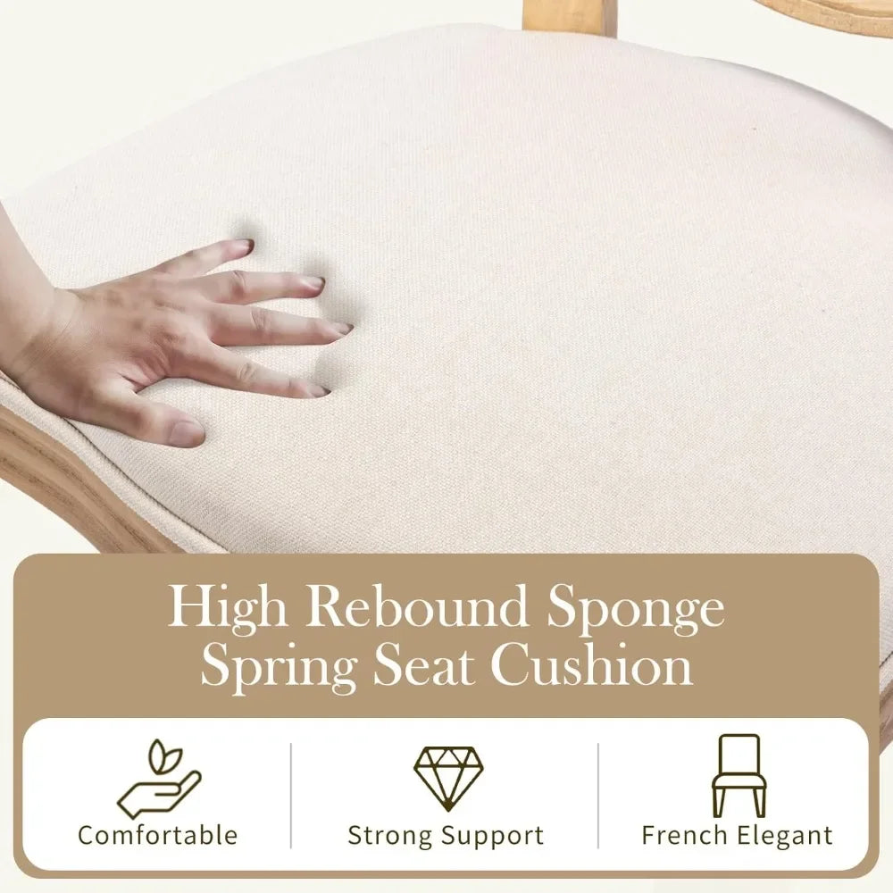 French Country Dining Chairs ,Fabric Upholstered Farmhouse Dining Chairs with Round Back and Solid Rubberwood Leg