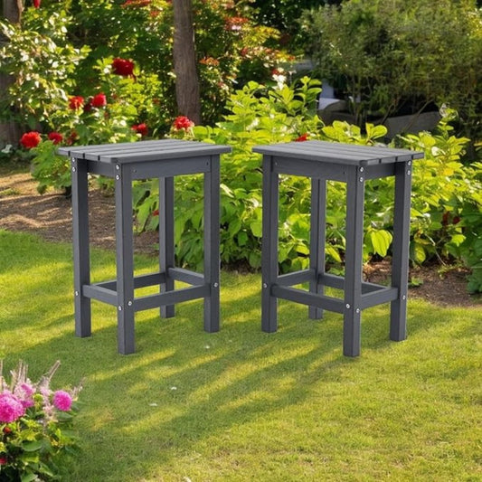 HDPE 2 Piece Outdoor Bar Height Stools, All-Weather Patio High Top Bar Stools, Outdoor Bar Chairs with Cushions for Balcony, Backyard, Garden, Deck (Dark Grey, Bar Stools)