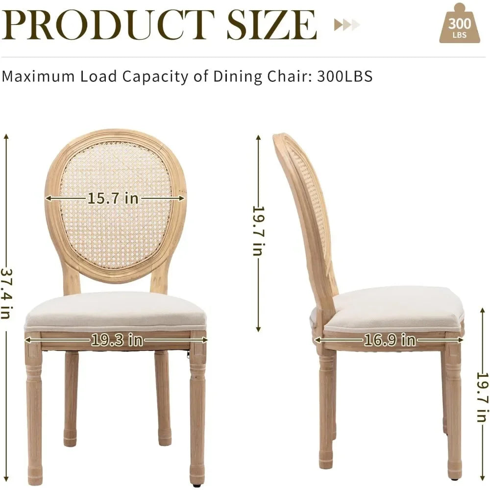 French Country Dining Chairs ，Fabric Upholstered Farmhouse Dining Chairs with Round Back and Solid Rubberwood Leg