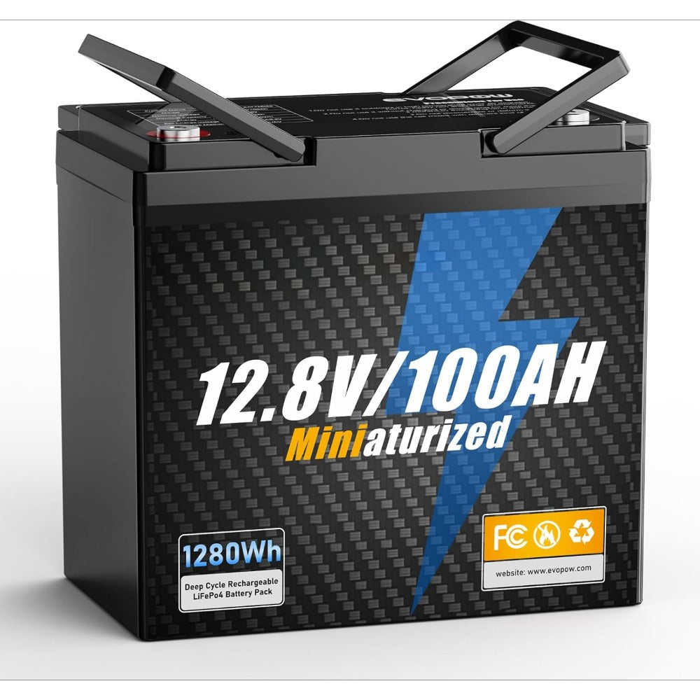 12V 100Ah Mini LiFePO4 Battery, Smaller than Group 24 Lithium Battery, Built-in 100A BMS, UP to 15000 Cycles, Max.1280Wh Rechargable Battery for RV, Solar Off-Grid, Camping, Trolling
