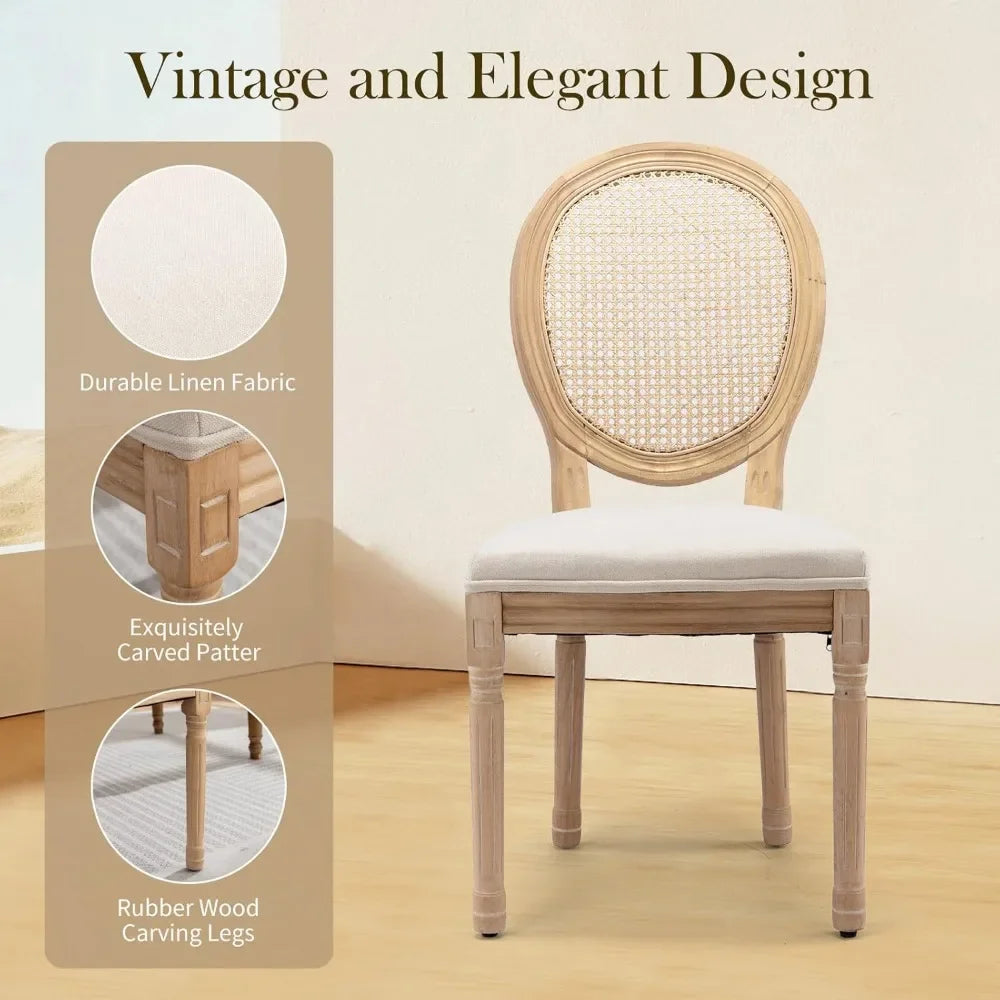 French Country Dining Chairs ，Fabric Upholstered Farmhouse Dining Chairs with Round Back and Solid Rubberwood Leg