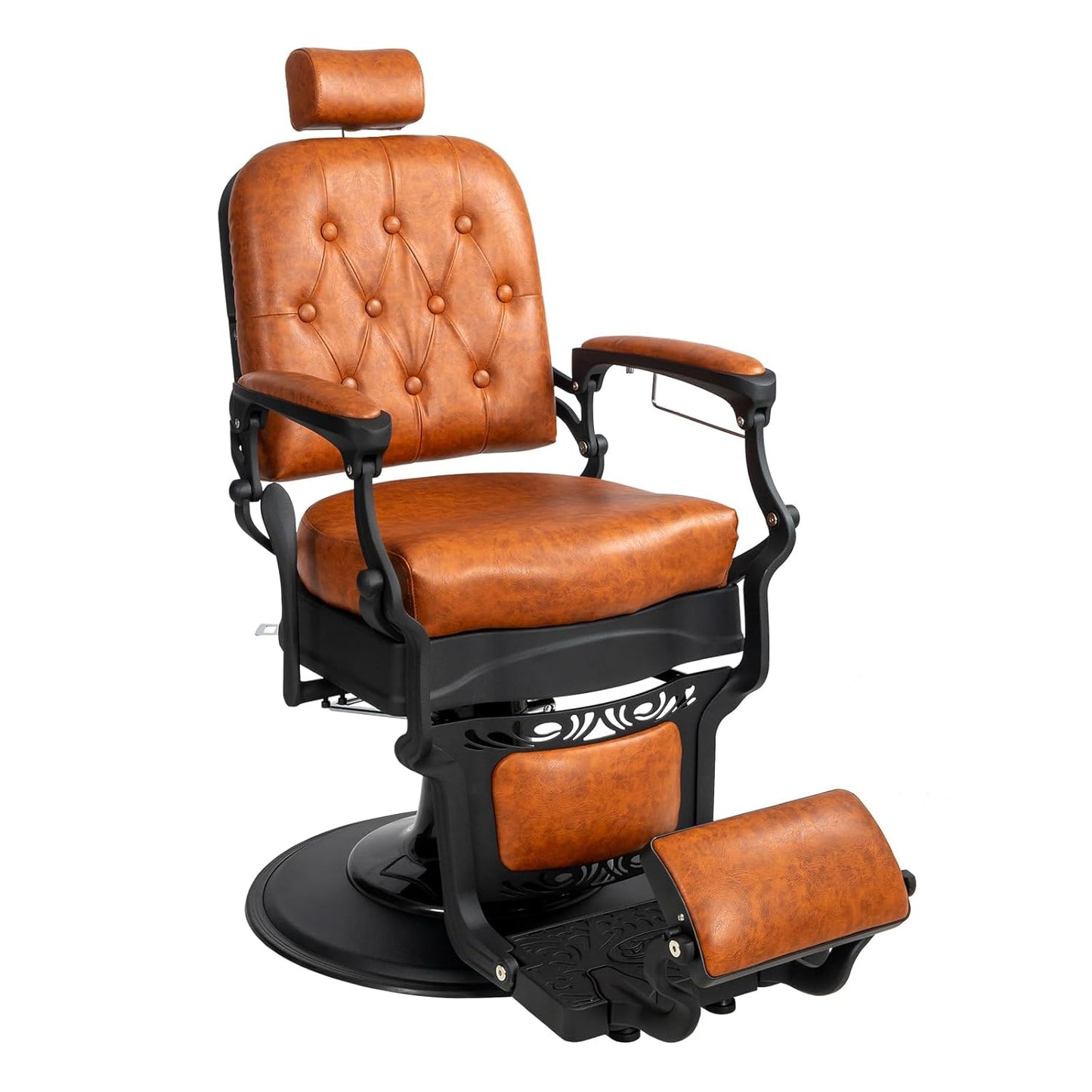 Winado Heavy Duty Vintage Recline Barber Chair Hydraulic with Headrest, Supports up to 700lbs & 360°Rotatable, Professional Salon Beauty Spa Shampoo Equipment (Buttonless Style)