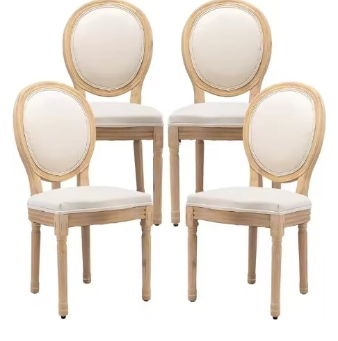 French Country Dining Chairs ，Fabric Upholstered Farmhouse Dining Chairs with Round Back and Solid Rubberwood Leg