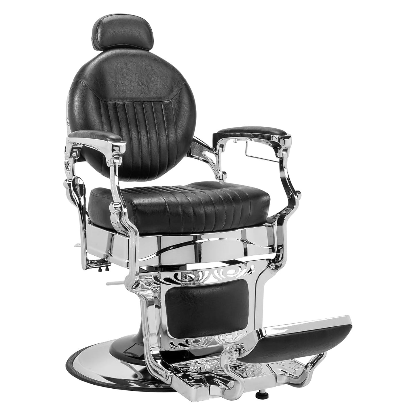 Winado Heavy Duty Vintage Recline Barber Chair Hydraulic with Headrest, Supports up to 700lbs & 360°Rotatable, Professional Salon Beauty Spa Shampoo Equipment (Buttonless Style)
