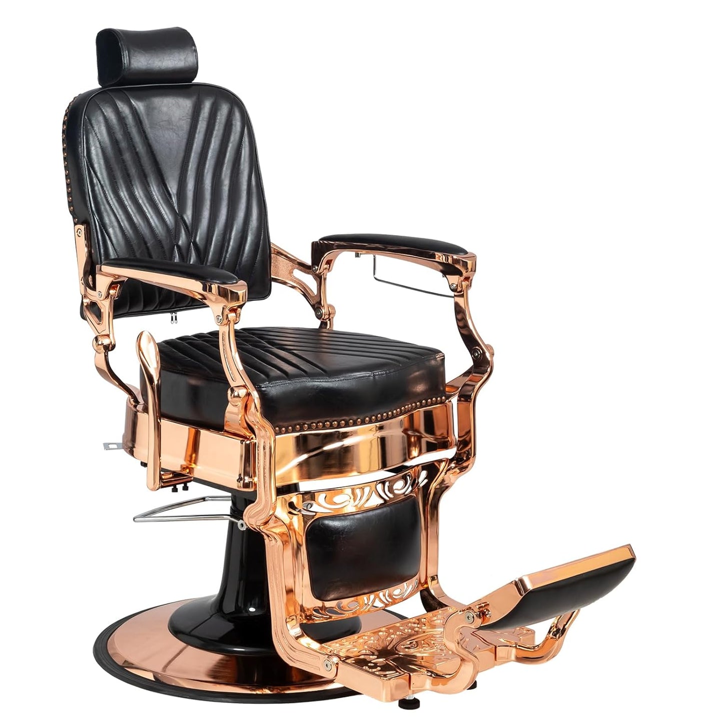 Winado Heavy Duty Vintage Recline Barber Chair Hydraulic with Headrest, Supports up to 700lbs & 360°Rotatable, Professional Salon Beauty Spa Shampoo Equipment (Buttonless Style)