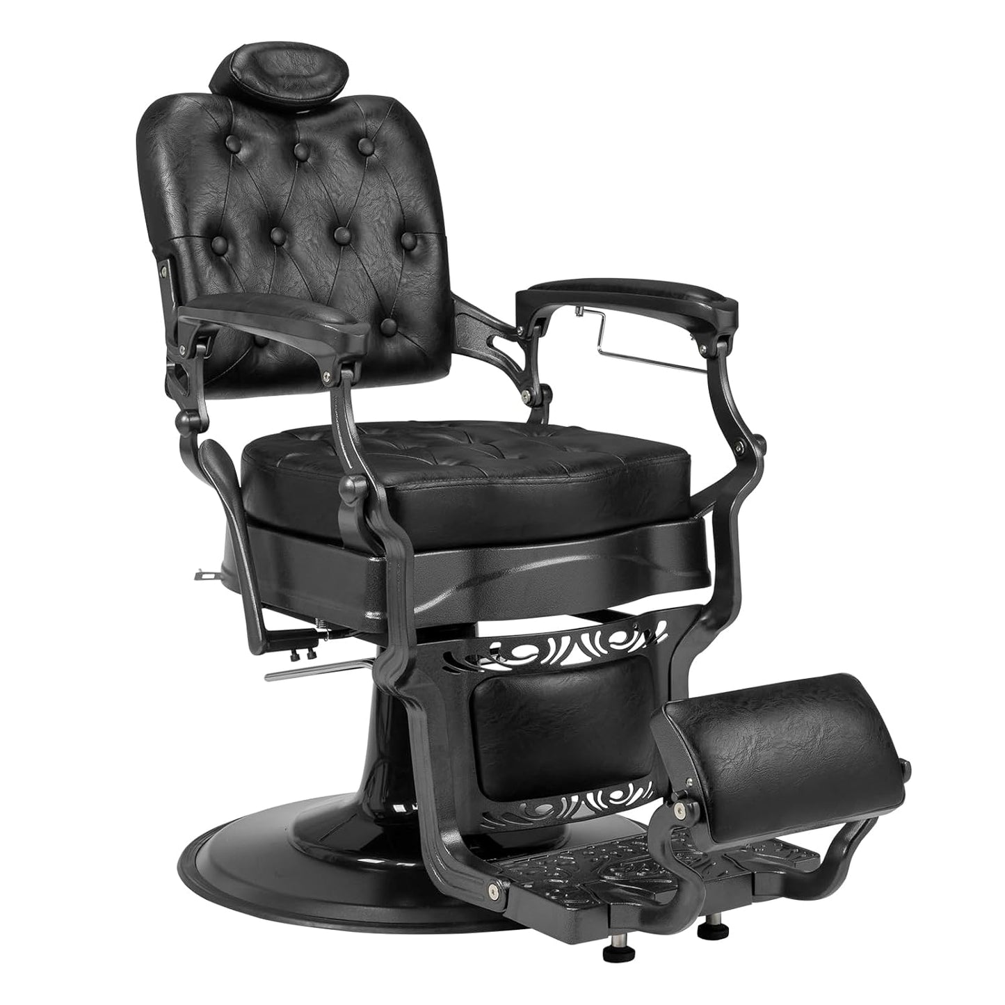 Winado Heavy Duty Vintage Recline Barber Chair Hydraulic with Headrest, Supports up to 700lbs & 360°Rotatable, Professional Salon Beauty Spa Shampoo Equipment (Buttonless Style)