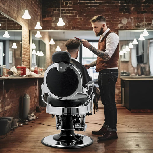 Winado Heavy Duty Vintage Recline Barber Chair Hydraulic with Headrest, Supports up to 700lbs & 360°Rotatable, Professional Salon Beauty Spa Shampoo Equipment (Buttonless Style)