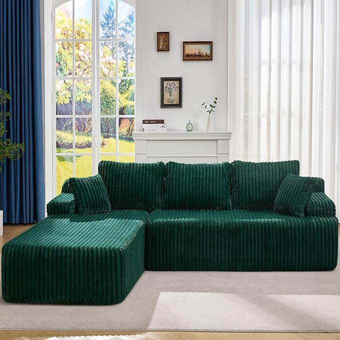 Modular Sectional Sofa Couches L-Shape Couch 3 Seat Modular Sofa Memory Foam Sectional Couches for Living Room, Cloud Couch with Oversized Chaise (Grey, Stripe (Left Facing Chaise))