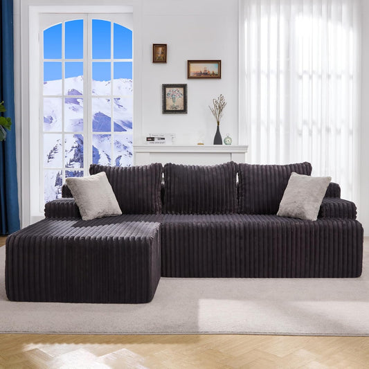 Modular Sectional Sofa Couches L-Shape Couch 3 Seat Modular Sofa Memory Foam Sectional Couches for Living Room, Cloud Couch with Oversized Chaise (Grey, Stripe (Left Facing Chaise))