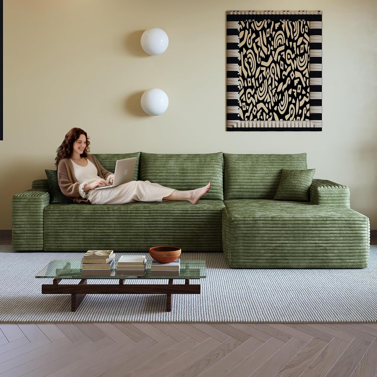 108" Sectional Couches for Living Room Modern Modular Sofa with L-Shape Couchs Upholstered Boneless Couch Deep Seat Sectional Couch with Chaise (Camel, Right Facing Chaise+2Seaters)