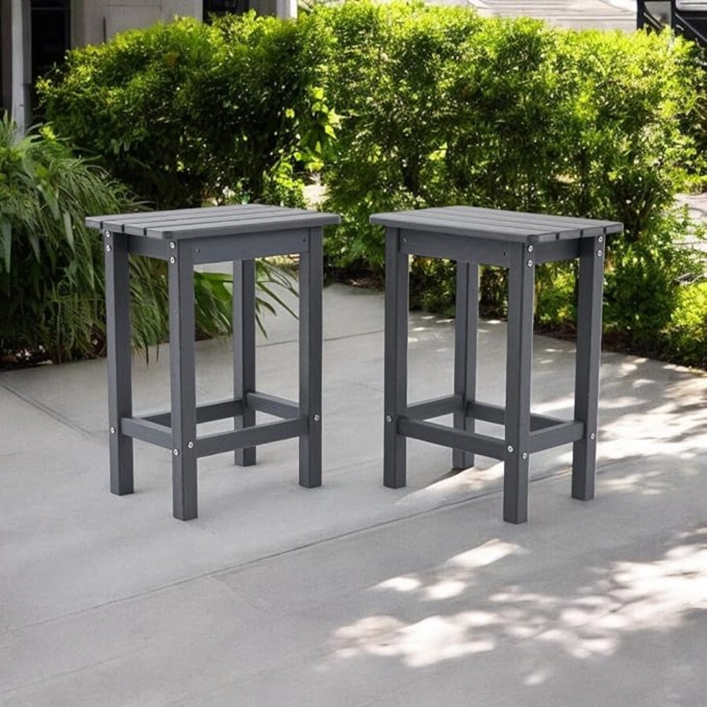 HDPE 2 Piece Outdoor Bar Height Stools, All-Weather Patio High Top Bar Stools, Outdoor Bar Chairs with Cushions for Balcony, Backyard, Garden, Deck (Dark Grey, Bar Stools)